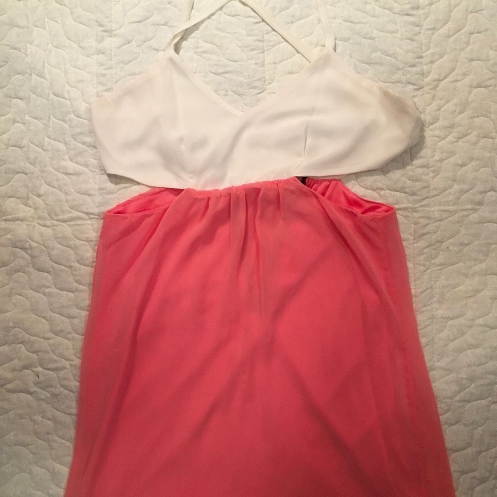 White and coral summer dress